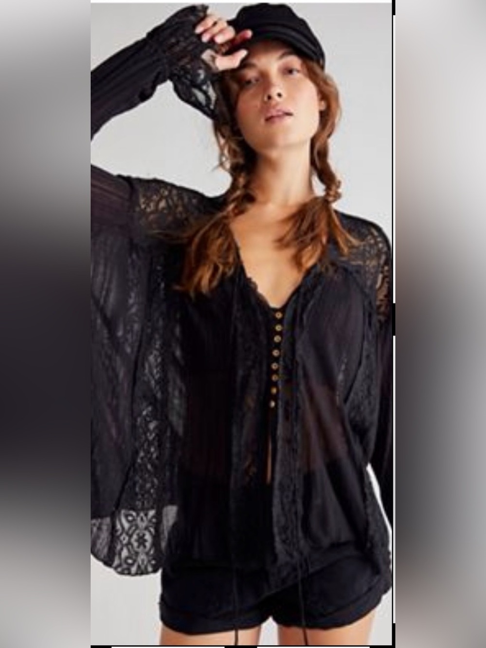 Free People Georgia Tunic Black Lace Boho Top Size Small